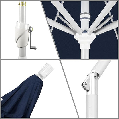 California Umbrella 7.5' Round Aluminum Market Umbrella, Crank Lift, Push Button Tilt, White Pole, Navy Blue Olefin