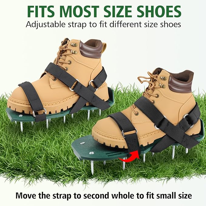 Lawn Aerator Shoes for Grass, Lawn Aeration Shoes with Adjustable Hook Loop Straps and Heavy Duty Spike, Soil Aerator Tool for Aerating Patio Yard Garden