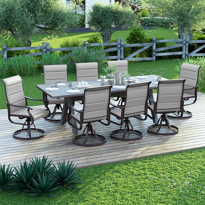 Amopatio Padded Patio Swivel Chairs Set of 8, Outdoor Dining Chairs with Ultra Soft Textilene High Back Seat & Metal Rocker Frame, for Backyard Deck Lawn Garden, Light Gray