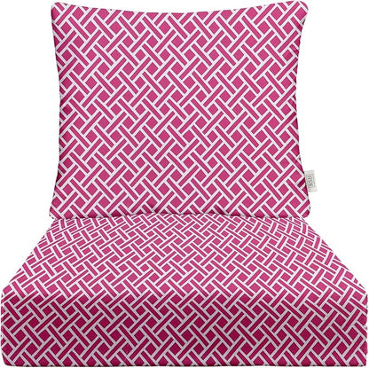 RSH DECOR Deep Seating Cushion with Pillow Back | 24” x 26” Seat | Water and Fade-Resistant Spun Fabric | Outdoor Chair Cushion Set for Patio Furniture | Midnight Melody Pink Geom
