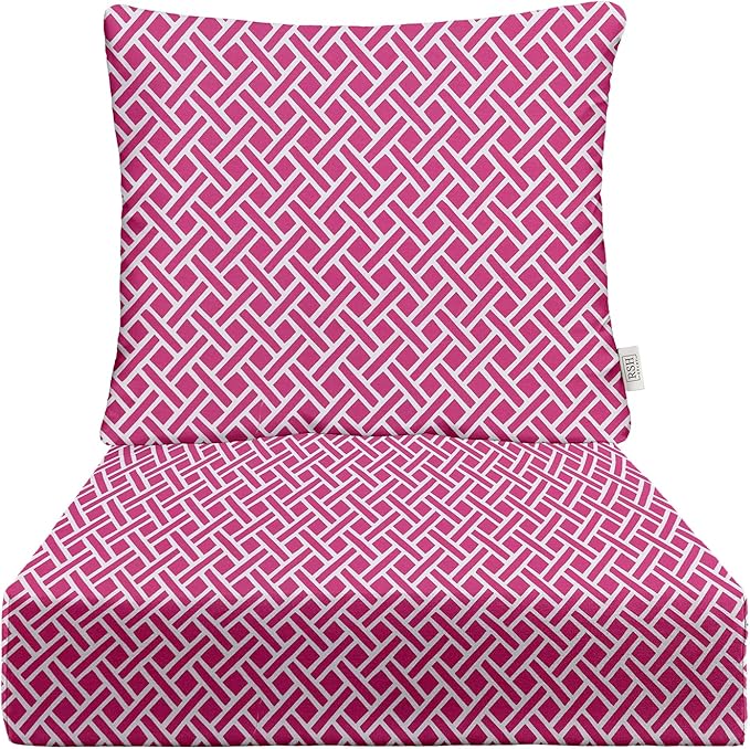 RSH DECOR Deep Seating Cushion with Pillow Back | 23.5” x 25” Seat | Water and Fade-Resistant Spun Fabric | Outdoor Chair Cushion Set for Patio Furniture | Midnight Melody Pink Geom
