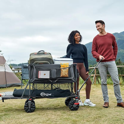 Portal Collapsible Large Double Decker Wagon with Brakes, 660lb Foldable Heavy Duty Utility Wagon Cart, 400L All-Terrain Big Wheels & 54" Extra Long Extender for Sports, Camping & Outdoor Use