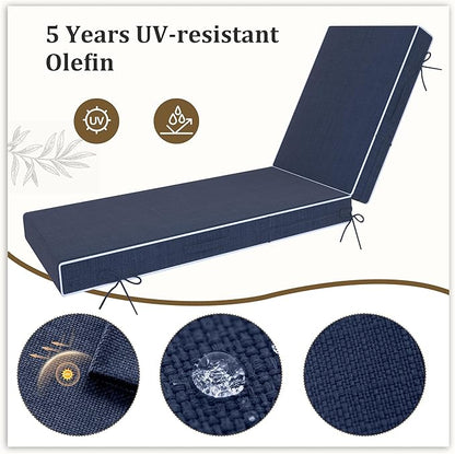 Chaise Lounge Cushions Outdoor Furniture 72 x 21 Inch Olefin Patio Lounge Chair Cushions 4'' Thick Waterproof Outdoor Chaise Cushion Weather Resistant Pool Lounger Cushion (Navy)