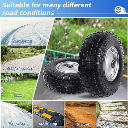 12'' Flat Free Tires Rubber Replacement Solid Tire and Wheel Assemblies for Hand Trucks Garden Cart Wheelbarrow - 3.5”Wide Polyurethane Tires 2.1 Hub with 5/8 Inch Axle Borehole Silver
