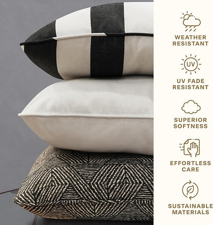 Honeycomb Outdoor Lumbar Pillow 2-Pack, 22 x 12, Textured Solid Birch Tan Throw Pillows for Patio Furniture