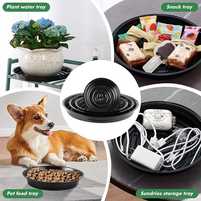 20 Pack 6 Inch Plant Saucer, Black Plant Saucers for Indoors No Holes, Plastic Plant Saucer for Plant Pots Plant Water Catcher Tray, Small Flower Pot Saucers Bulk Plant Drip Trays for Potted Plants