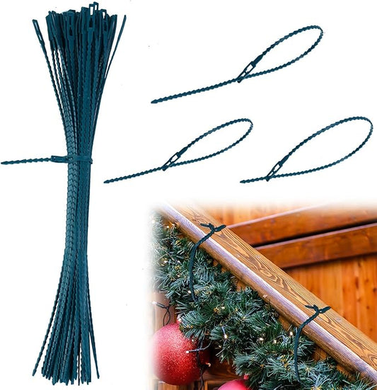 100pcs Christmas Garland Ties Green Flexible Self Locking Nylon Strap 15.7Inch Adjustable Reusable Garland Hanger Decorating Holiday Banister Twist Ties for Christmas Light Wreath Making Door Stairway