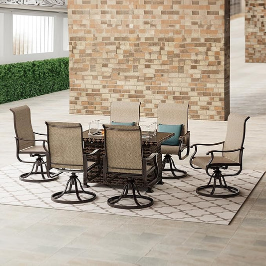 Amopatio Patio Swivel Chairs Set of 6, Outdoor Swivel Rocker Dining Chairs with All Weather Textilene High Back & Metal Frame, for Backyard Deck Lawn (Brown)