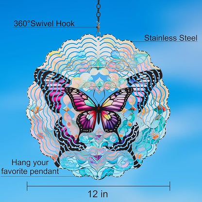 Metal Wind Spinners for Outdoor,Birthday Gifts for Women Mom Grandma, 12 Inch Purple Butterfly Wind Spinner, Kinetic Sculpture Garden Decor for Ornament Gifts
