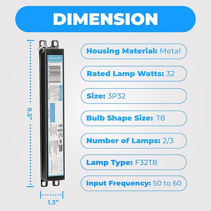 OHLECTRIC Replacement for ICN3P32-SC 1,2&3 Lamp - T8 Fluorescent Ballast, Electronic Ballast Replacement 120-277 Volt, Instant Start - Standard and Energy Efficient Ballasts - UL Approved