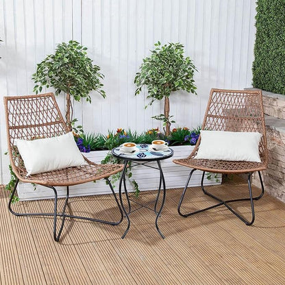 VCUTEKA Patio Side Table Outdoor Accent Table Bistro Coffee Table Plant End Table Small Porch Tables Indoor Round Glass Balcony Blue Flowers 14 inches