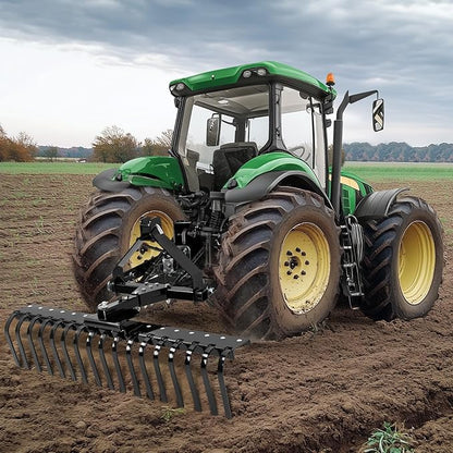 KUAFU 50" 3 Point Landscape Rake for Category-0 Cat-0 Tractor with 360 Degree Rotation, Replaceable Spring Tines and Pin Hith, Rock Attach Rake Tow Behind Dethatcher for Lawn, Garden, Farm, Grass
