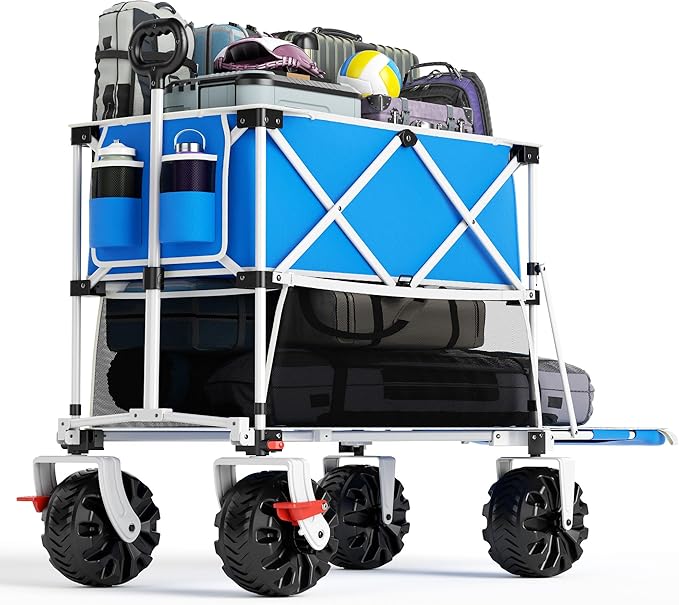 Old Bahama Bay 400L Collapsible Double Decker Beach Wagon with Brakes, Folding Beach Cart with 54" Extra Long Decker, 450LBS Heavy Duty Wagon Chart with All-Terrain Big Wheels for Sand Camping Garden