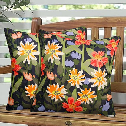 Pyonic Outdoor Pillows Waterproof Cover Pack of 2 Floral Waterproof Throw Pillows 18x18 inch for Patio Furniture Garden Furniture