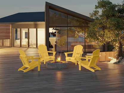 MUCHENGHY Folding Adirondack Chairs Set of 4, Patio Chairs, Lawn Chairs, Outdoor Chair, Adirondack Chair Plastic, Fire Pit, Weather Resistant with Cup Holder for Deck, Backyard, Garden(Olive Yellow)