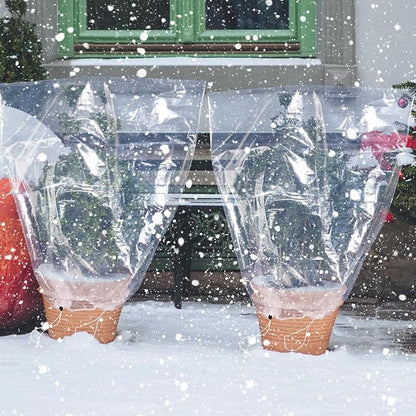 ANPHSIN 6 Pcs Winter Plant Cover Freeze Protection - 24" x 32" Plastic Plant Frost Bags with Drawstring, Transparent Waterproof Plant Shelter Coverings for Outdoors Garden Potted Plants