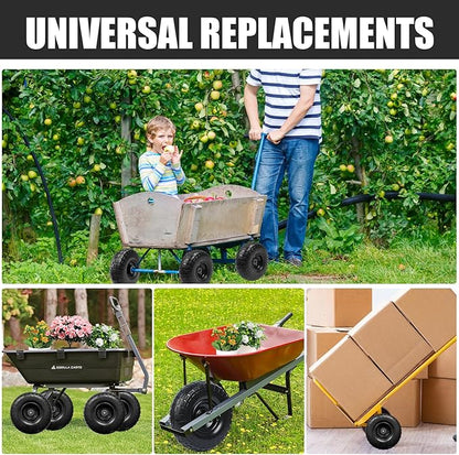 10" Solid Rubber Tires, 2 Pack Flat Free 4.10/3.50-4'' Wheels with 5/8” Axle Bore Hole and Double Sealed Bearings - Compatible with Hand Truck, Wheelbarrow, Dolly, Gorilla Carts, Black