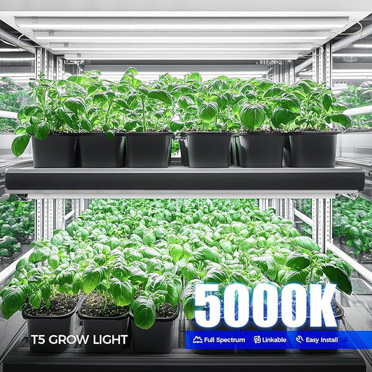 Barrina T5 Grow Lights for Indoor Plants, 3FT 128W (8 X 16W) Full Spectrum Grow Light with Separate Switch, Linkable Grow Lamp, Indoor Plant Lights for Growth, Plug and Play, 5000K, 8 Packs