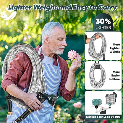 Garden Hose with 10-Function Nozzle, Leak-proof Metal Connector Hose, No Knots, Kink-Free, Lighter, Anti-Pets, Wear-Resistant, 3/4 GHT, Water Hose for Garden, Yard, Outdoor（75 FT）