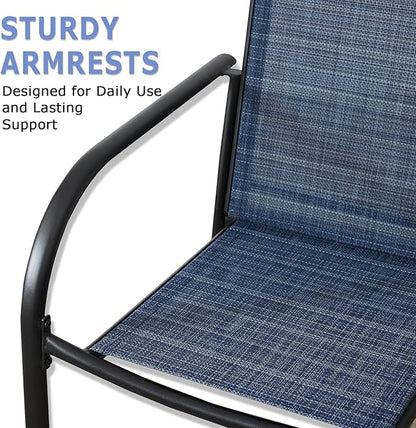 Patio Chairs Set of 4, Outdoor Dining Chairs with Breathable Textilene Fabric, Stackable Patio Chairs for Lawn, Garden, Backyard, Poolside, Dark Blue