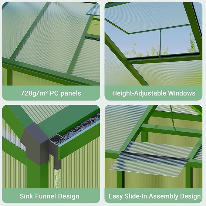 Greenhouse, Greenhouse for Outdoors, Polycarbonate Greenhouses with Quick Setup, Aluminum Frame and Roof Vent, Lockable Door for Backyard, Green Houses for Outside Garden Backyard, Patio
