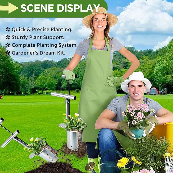 Bulb Planter Tool,new Stainless Steel plant seedling transplanter,Equipped with a foot pedal garden transplanter tool. Including plant support rods and twist ties,use for flowers fruit tree seedlings