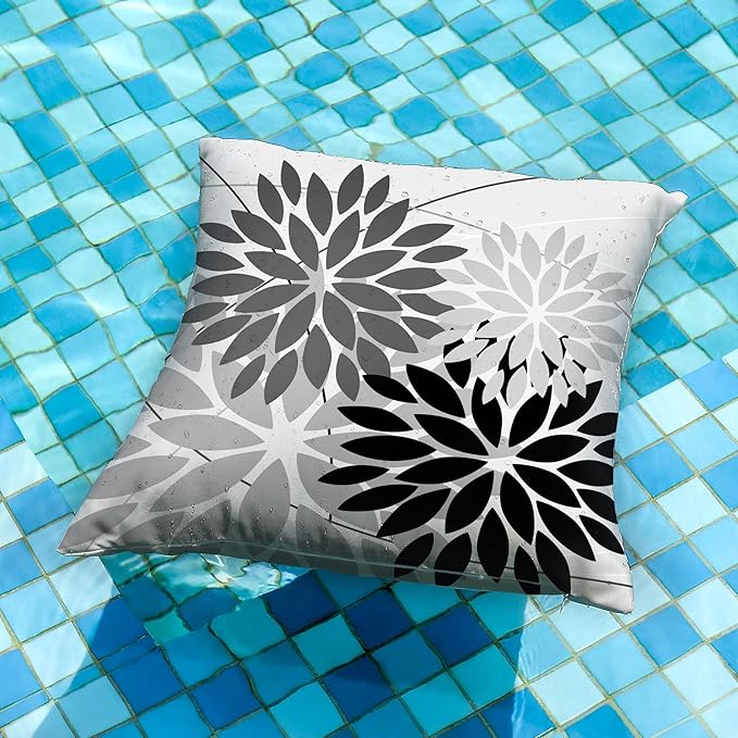 DFXSZ Outdoor Throw Pillow Covers 20x20 Inch Set of 2 Waterproof Spring Summer Geometric Elegant Black Grey Outdoor Pillow Covers for Patio Funiture Garden Couch 158X20