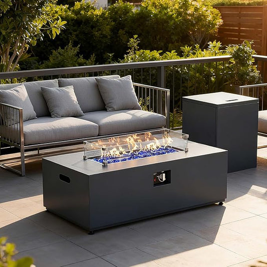 42" Propane Outdoor Fire Pit Table, 55,000 BTU Rectangular Aluminum Firepits with Tank Table and Waterproof Cover