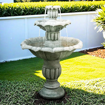SunJet 39.3” High Modern Concrete Outdoor Water Fountain - 3 Tiered Large Floor Water Fountain and Waterfalls with Electric Pump for Garden, Patio, Yard, and Deck Decor, Featuring Natural Stone Look