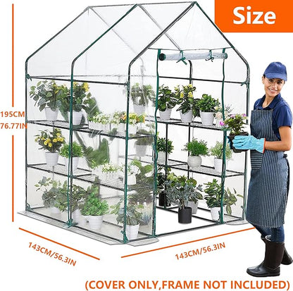 Greenhouse Cover Replacement, 56×56×76 Inches PE Walk-in Greenhouse Cover for Gardening Plants w/Roll-Up Zipper Door, Waterproof Wind Rain Proof Frost Protection , Easy Assembly (No Frames Include)