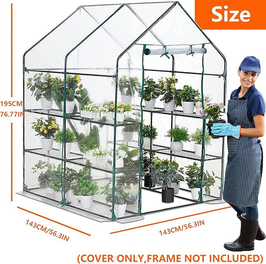 Greenhouse Cover Replacement, 56×56×76 Inches PE Walk-in Greenhouse Cover for Gardening Plants w/Roll-Up Zipper Door, Waterproof Wind Rain Proof Frost Protection , Easy Assembly (No Frames Include)