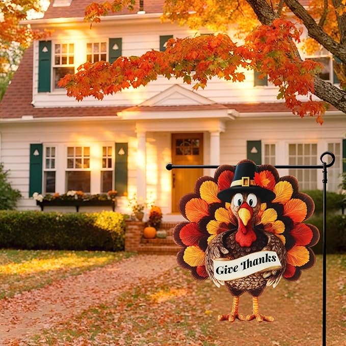 Thanksgiving Garden Flags 12x18 Inch Double Sided, Fall Turkey Yard Flags for Outside, Farmhouse Front Porch Outdoor Autumn Decor Holiday All Seasons Decoration