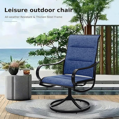 MFSTUDIO Outdoor Swivel Patio Dining Chairs Set of 4, High Back Padded Textilene Patio Chairs for Balcony, Backyad, Deck, Garden (Padded Navy Fabric,Black Frame)