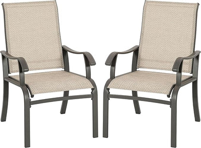 NUU GARDEN Patio Dining Chairs Set of 2, Outdoor Dining Chair with Powder-Coated Frame, All Weather Metal Dining Chairs with Textilene High Back and Wider Seat for Backyard, Deck, Balcony, Beige