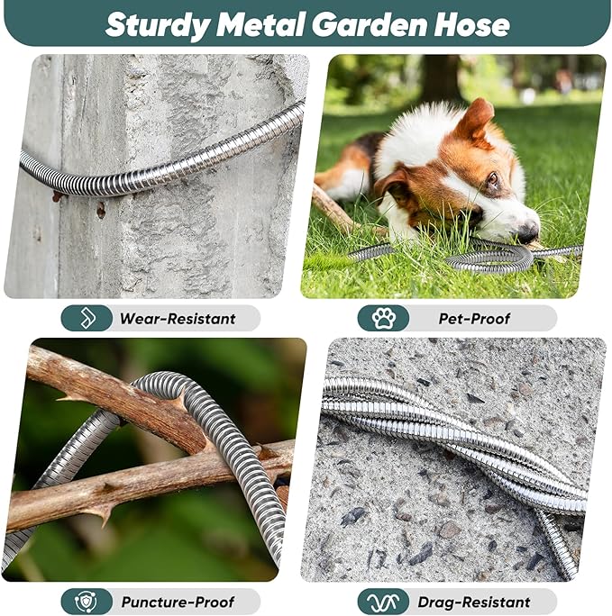 Garden Hose 50 FT with 10-Function Nozzle, Leak-proof Metal Connector Water Hose, No Knots, Kink-Free, Lighter, Anti-Pets, Wear-Resistant, 3/4 GHT, Metal Hose for Garden, Yard, Outdoor