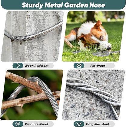 Garden Hose 50 FT with 10-Function Nozzle, Leak-proof Metal Connector Water Hose, No Knots, Kink-Free, Lighter, Anti-Pets, Wear-Resistant, 3/4 GHT, Metal Hose for Garden, Yard, Outdoor