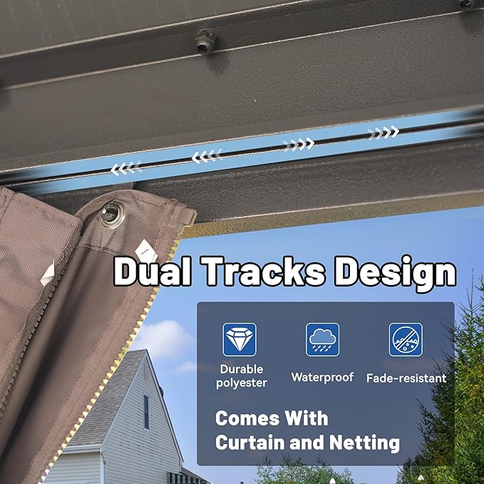 Outdoor Hardtop Gazebo for Patio 10x14FT with Resin-Galvanized Steel Roof, Metal Hard Top Gazebo with Gutters, Heavy Duty Gazebos All Season with Curtains & Netting, for Deck, Backyard, Hot Tub