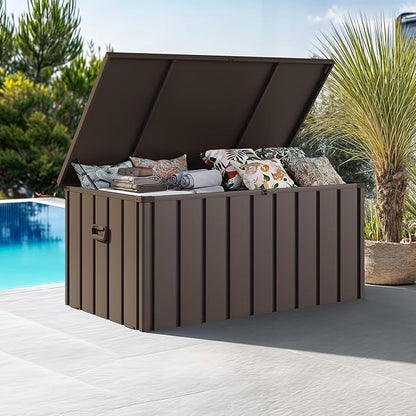 PURPLE LEAF 11 Pieces Patio Dining Set with Storage Box Wicker Teak-Finish Outdoor Furniture Rectangular Table and Chairs Set for Garden Deck Backyard Kitchen, Cushions and Pillows Included