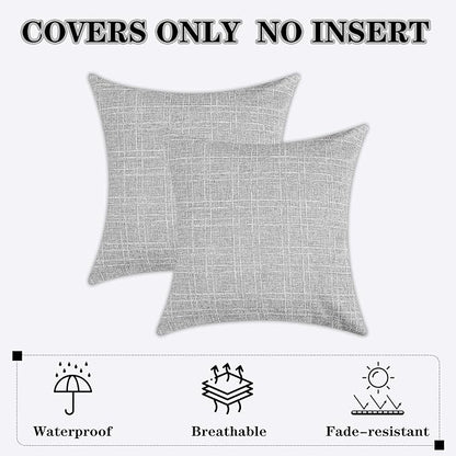 Kevin Textile Pack of 2 Decorative Outdoor Waterproof Throw Pillow Covers Checkered Pillowcases Classic Cushion Cases for Patio Couch Bench 16 x 16 Inch Grey