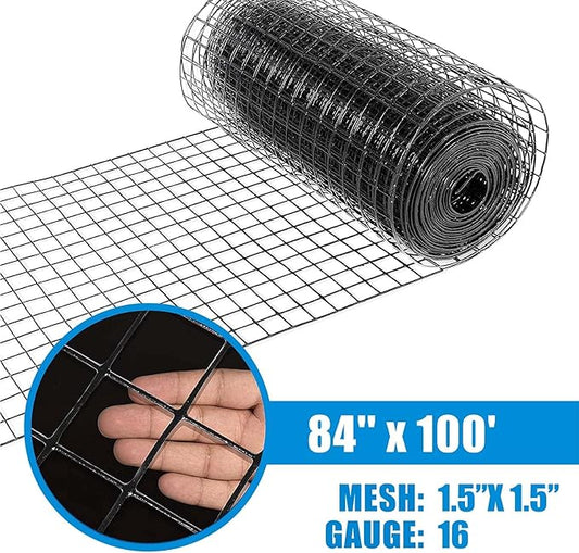 Fencer Wire 16 Gauge Black Vinyl Coated Welded Wire Mesh Size 1.5 inch by 1.5 inch (7 ft. x 100 ft.)