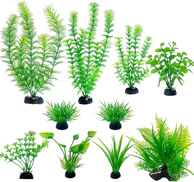 Artificial Aquarium Plants Plastic, Fake Plants for Aquarium Fish Tank, Realistic Plant 10PCS