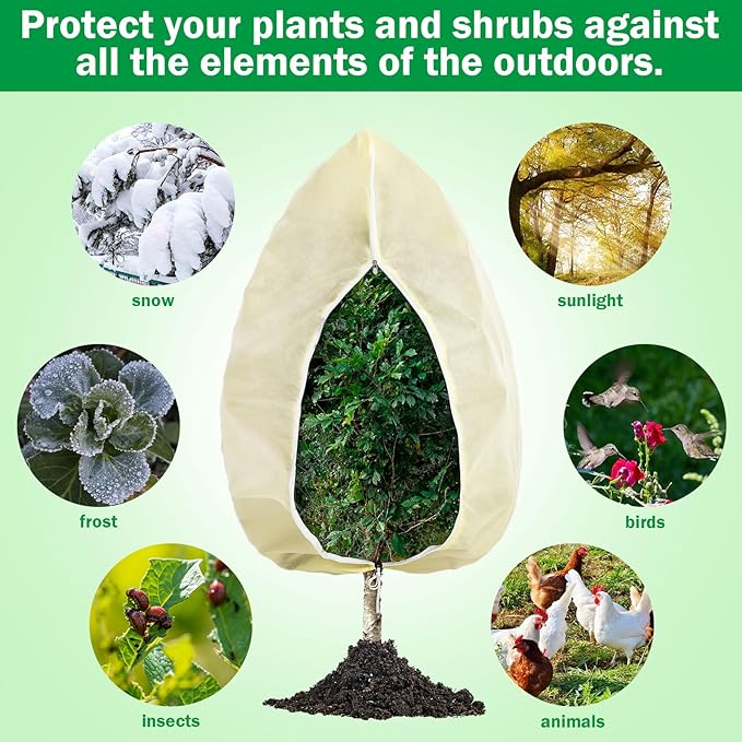 Plant Covers Freeze Protection 10 x 10 ft Extra Large Frost Cloth Plant Covers with Zipper Drawstring Winter Cold Weather Frost Blankets for Outdoor Palm Fruit Tree and Shrubs(Beige)