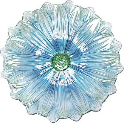 MUMTOP Outdoor Glass Birdbath with Metal Stand for Outside Yard Garden Decor, 18 inch Diameter Blue Bird Baths Bowl for Outdoors, 21 inch Height