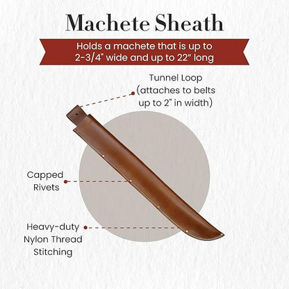 Style n Craft Machete Sheath, Full-Grain Leather Sheath for a 22” Machete, Dark Tan (98028)