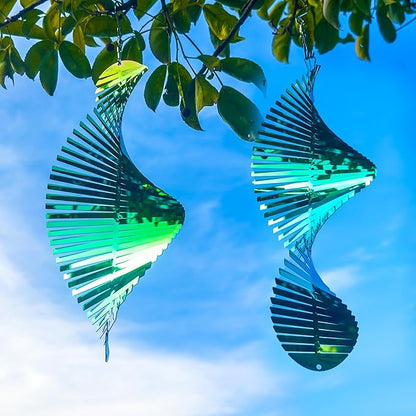 Wind Spinners Outdoor, 3D Helix Hanging Wind Spinners, Gradient Tender Green, 24 inches, Kinetic, Stainless-Steel Metal, Smooth Spin, Outdoor Decoration for Garden, Patio, Yard, Gift for Women Mom