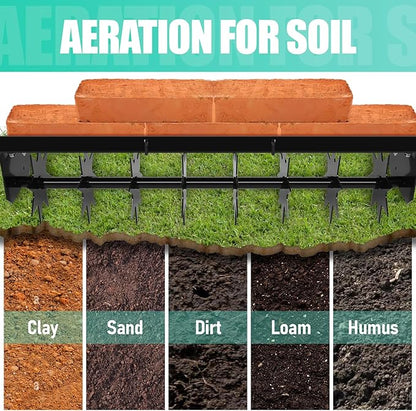 35 Inch Tow Behind Plug Aerator, Pull Behind Lawn Aerator Tool with Star Shaped Brass Nails, Spike Aerator for Lawn Soil Dredging, Yard, Garden Can Be Applied