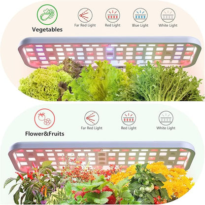 Indoor Garden Led Grow Light, Herb Kitchen Garden Grow Kit, Full Spectrum LED Plant Light for Plants, Height Adjustable Growing Lamp with Intelligent Controller (Not Pots) (White, 16.5*6.5*4 inch)