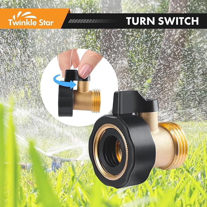 Twinkle Star Heavy Duty Brass Shut Off Valve Garden Hose Connector, Set of 2, TWIS3001