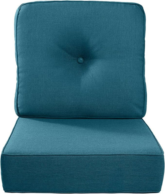 Luxury 22x24/22x25 6-Inch Outdoor Cushions - Water Repellent 1 Set Patio Back&Seat Cushion for Wicker Dining Rocking Swivel Chairs Loveseat Couch Sectional Sofa - Peacock Blue