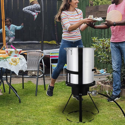 30 Qt Outdoor Round Turkey Deep Fryer Pot,Gas Propane Turkeys Fryer Set,Aluminum Seafood Boil Pot,Turkey Deep Fryers Set,with Propane Gas Burner and Basket,for Crab Lobster Shrimp Boiling (Silver)